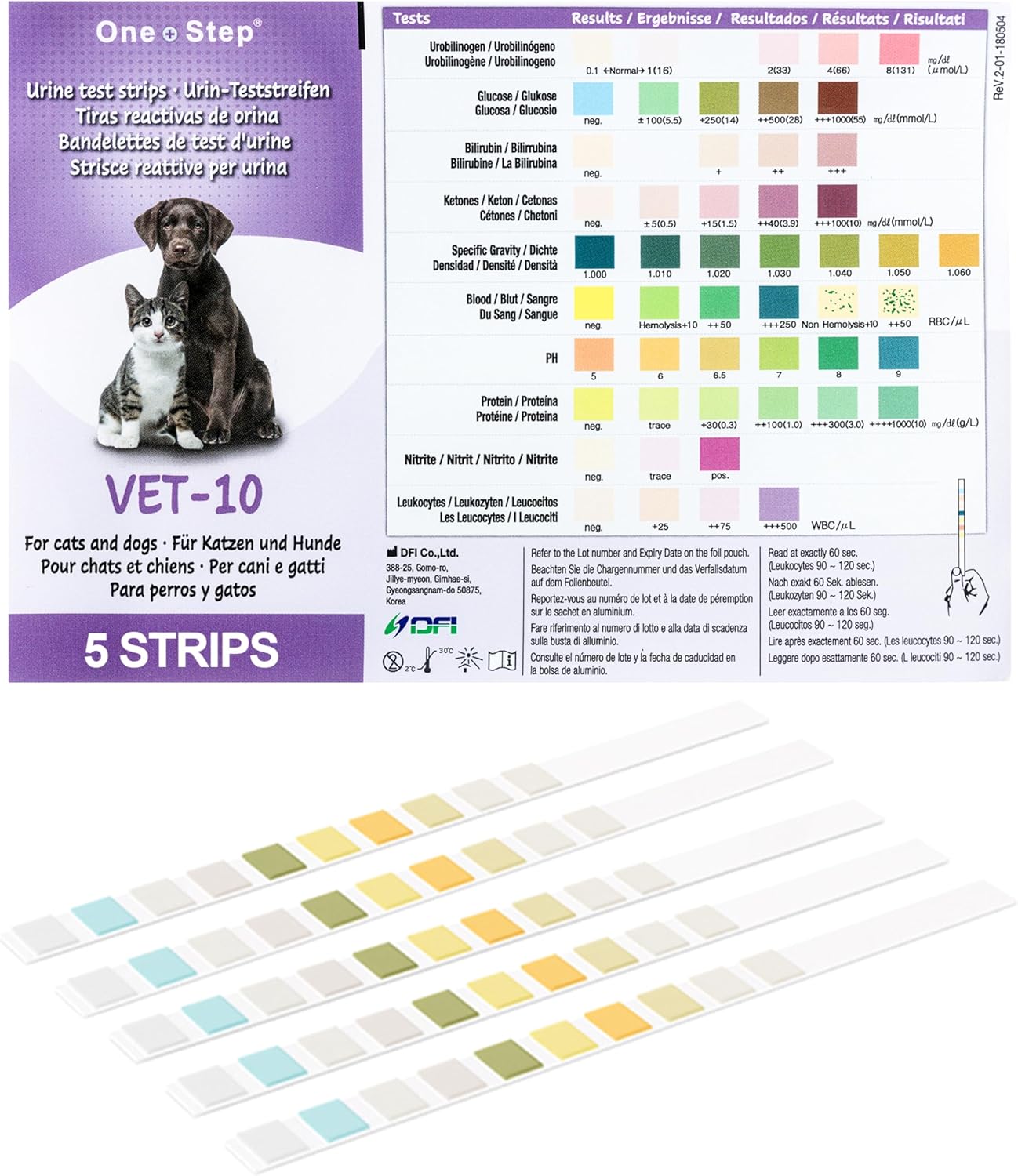 One Step Pet Urine Testing Strips (10 Parameter - 5 Pack)